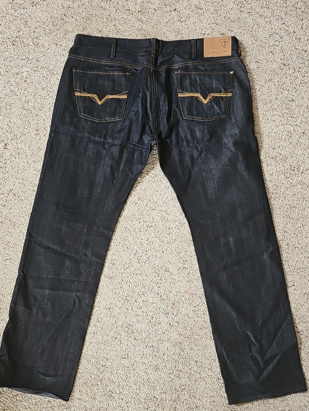 Guess Men's Straight Jeans in Black with Tan Stitching